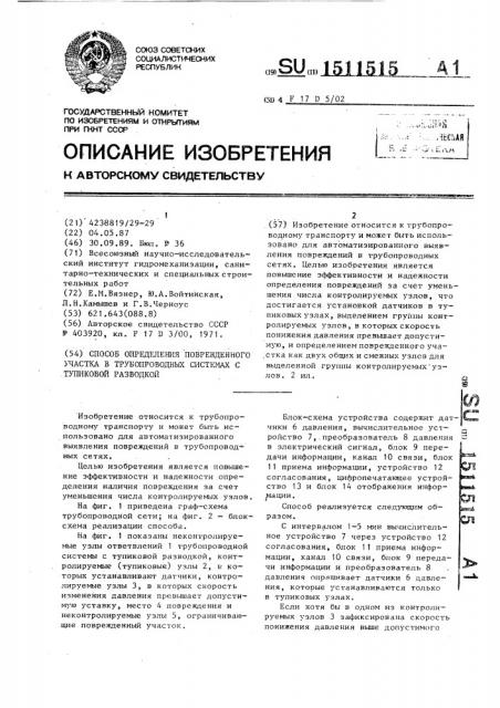 Способ определения поврежденного участка в трубопроводных системах с тупиковой разводкой (патент 1511515)