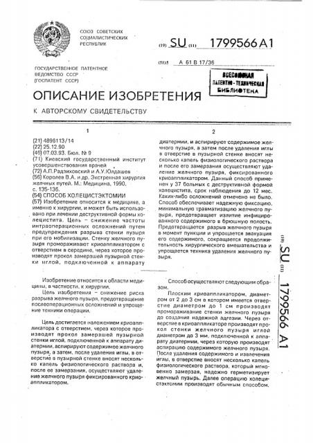 Способ холецистэктомии (патент 1799566)