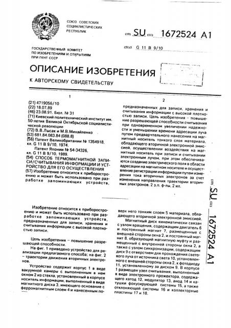 Способ термомагнитной записи/считывания информации и устройство для его осуществления (патент 1672524)