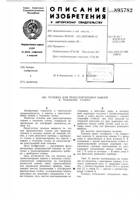 Тележка для транспортировки навоев к ткацкому станку (патент 895782)