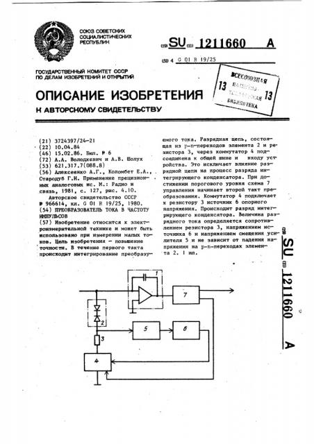 Преобразователь тока в частоту импульсов (патент 1211660)