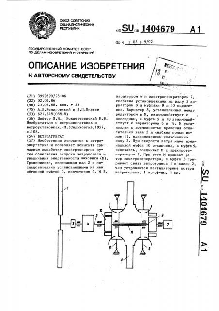 Ветроагрегат (патент 1404679)