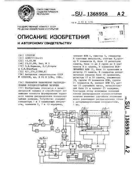 Генератор равномерно рспределенных псевдослучайных величин (патент 1368958)