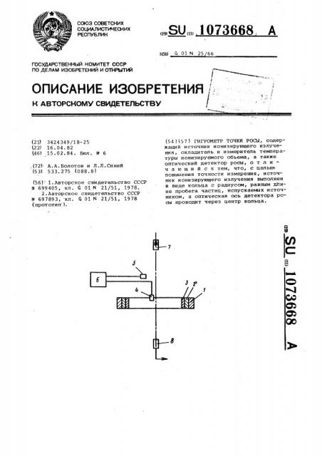 Гигрометр точки росы (патент 1073668)