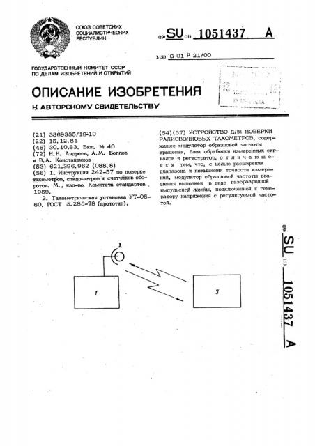 Устройство для поверки радиоволновых тахометров (патент 1051437)