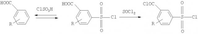 Способ получения 3-хлорсульфонилбензамидов из бензойных кислот (патент 2343144)