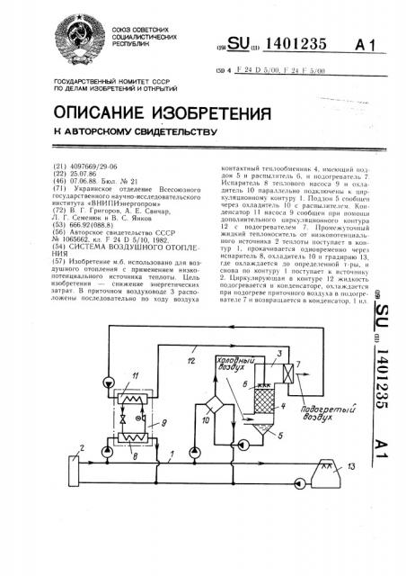 Система воздушного отопления (патент 1401235)