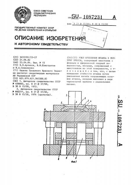 Узел крепления штампа к ползуну пресса (патент 1087231)