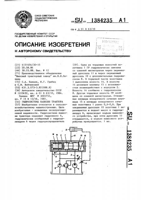 Гидросистема навески трактора (патент 1384235)