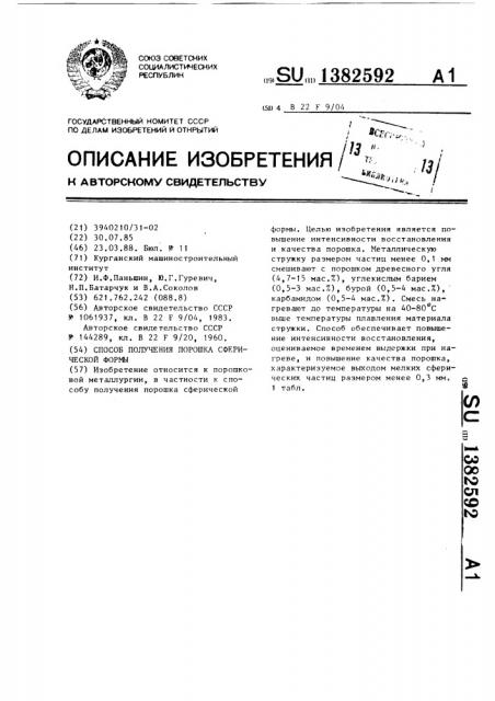 Способ получения порошка сферической формы (патент 1382592)