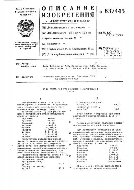 Сплав для раскисления и легирования стали (патент 637445)