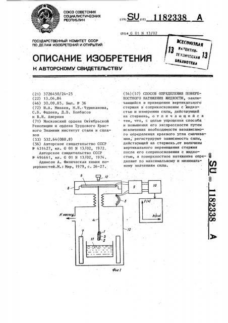 Способ определения поверхностного натяжения жидкости (патент 1182338)