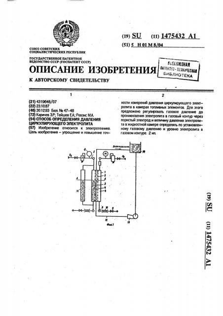 Способ определения давления циркулирующего электролита (патент 1475432)