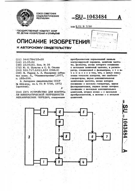 Устройство для контроля кинематической погрешности механических передач (патент 1043484)