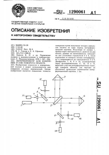 Интерферометр для измерения углов поворота объекта (патент 1290061)