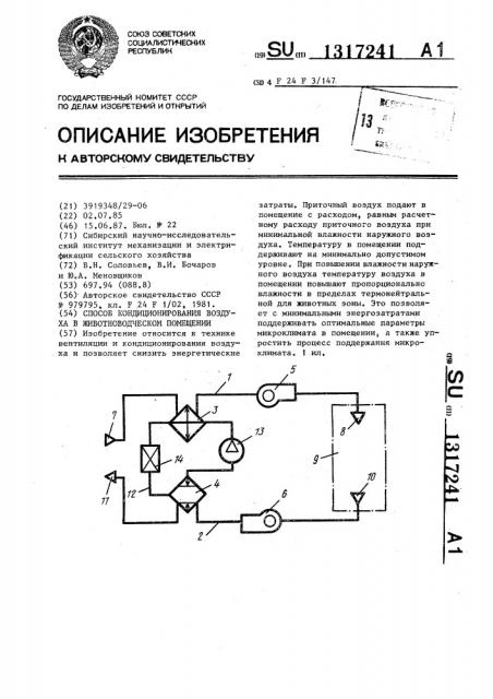 Способ кондиционирования воздуха в животноводческом помещении (патент 1317241)