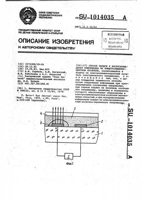 Способ записи и воспроизведения информации в электролюминесцентном носителе (патент 1014035)