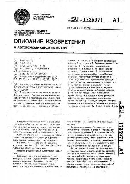 Способ удаления обмотки из магнитопровода узла электрической машины с пазами (патент 1735971)