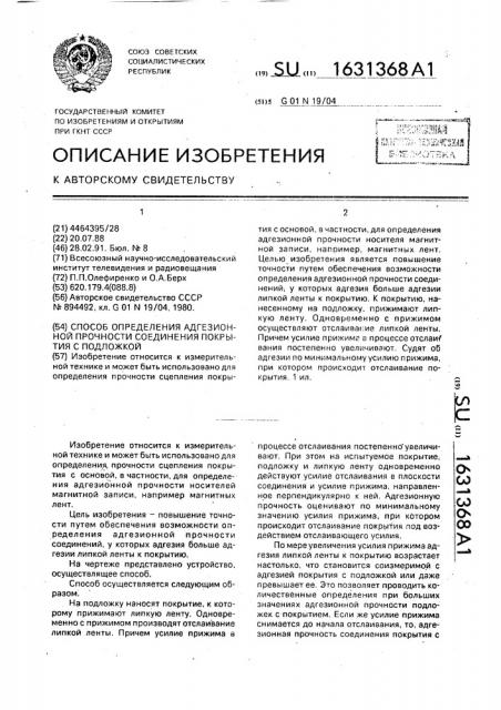 Способ определения адгезионной прочности соединения покрытия с подложкой (патент 1631368)