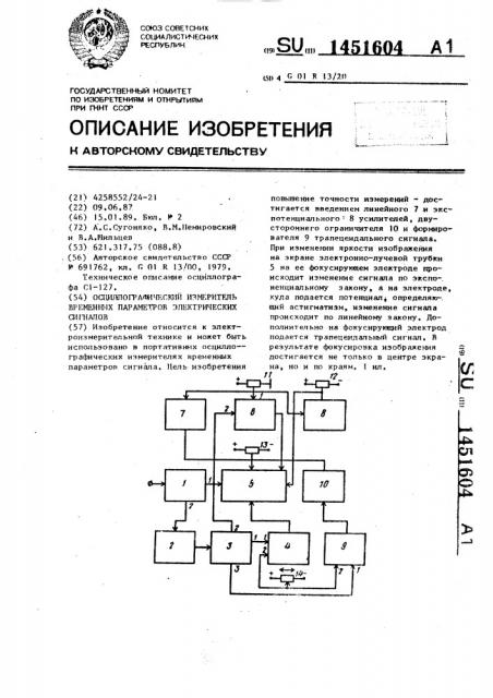 Осциллографический измеритель временных параметров электрических сигналов (патент 1451604)