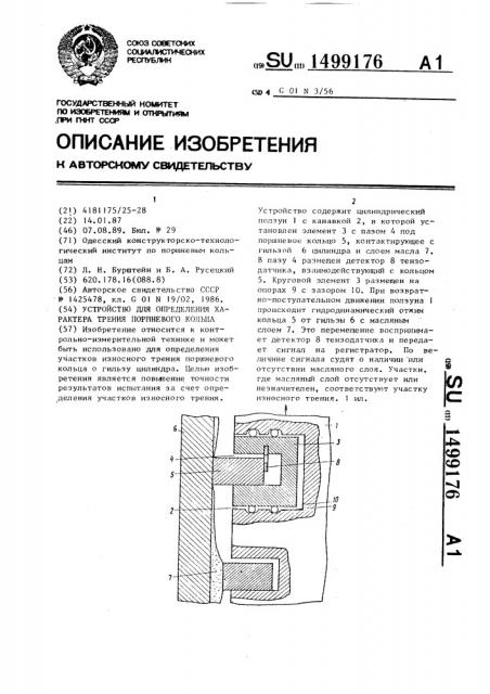 Устройство для определения характера трения поршневого кольца (патент 1499176)