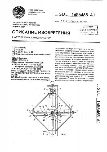 Стенд для испытаний приборов на воздействие переменных ускорений (патент 1656465)