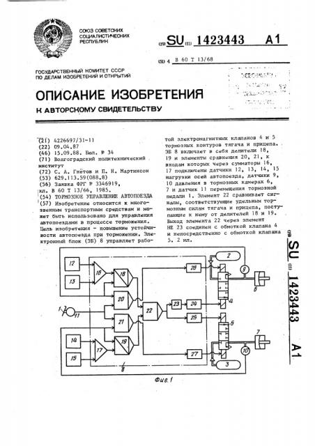 Тормозное управление автопоезда (патент 1423443)