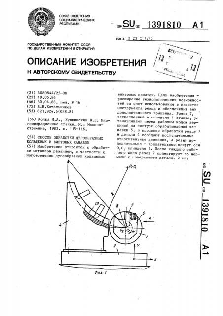 Способ обработки дугообразных кольцевых и винтовых канавок (патент 1391810)