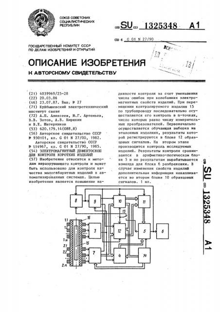 Электромагнитный дефектоскоп для контроля коротких изделий (патент 1325348)