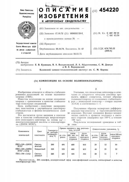 Композиция на основе поливинилхлорида (патент 454220)