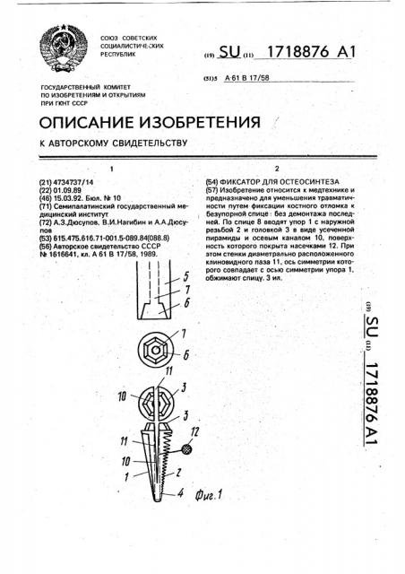 Фиксатор для остеосинтеза (патент 1718876)