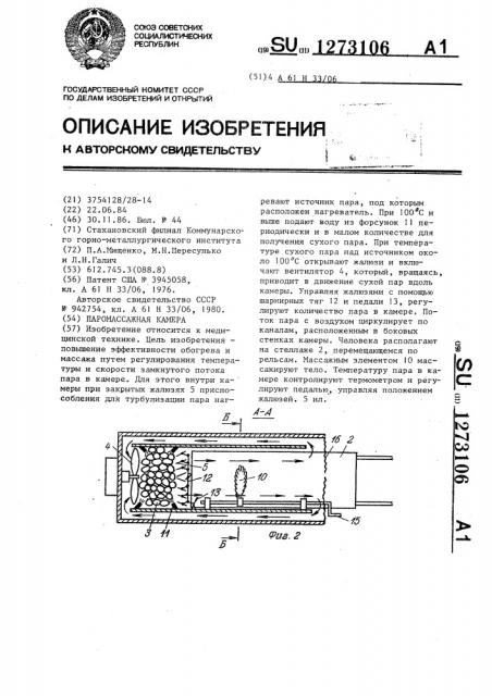 Паромассажная камера (патент 1273106)