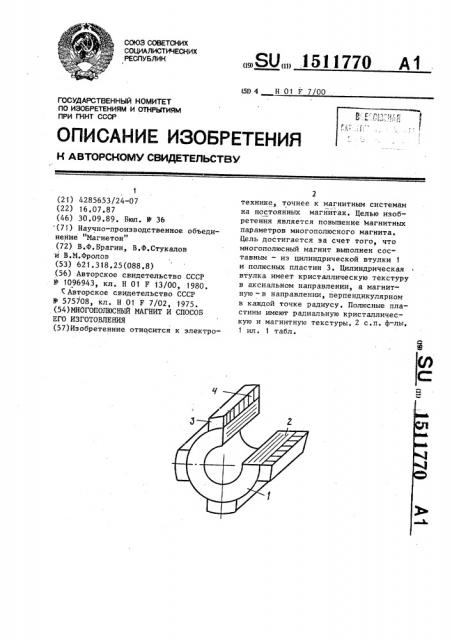 Многополюсный магнит и способ его изготовления (патент 1511770)