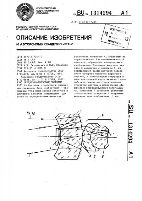 Зеркально-линзовый объектив (патент 1314294)