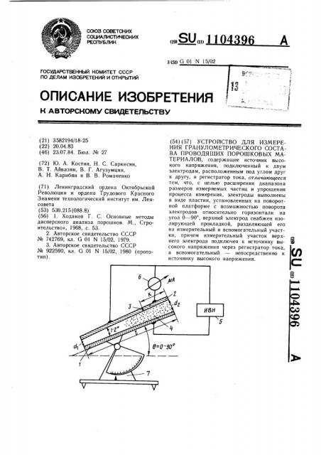 Устройство для измерения гранулометрического состава проводящих порошковых материалов (патент 1104396)