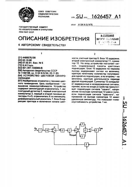 Устройство цветовой синхронизации (патент 1626457)