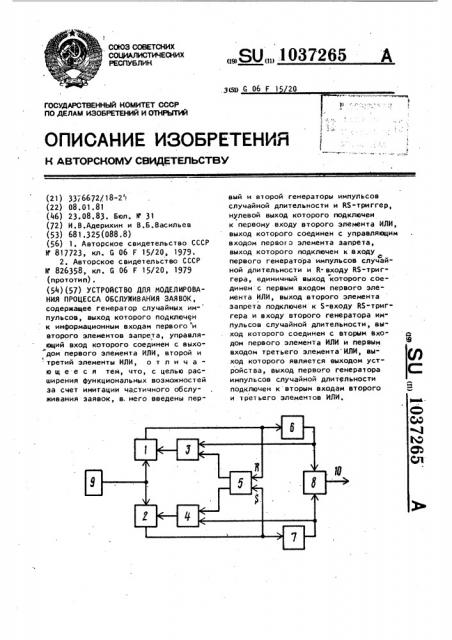 Устройство для моделирования процесса обслуживания заявок (патент 1037265)