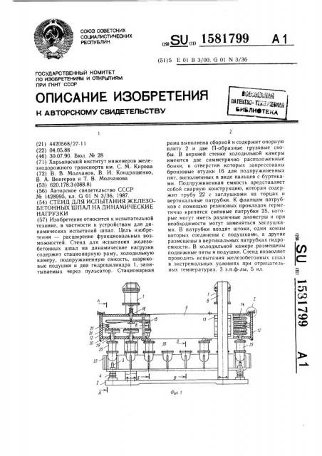 Стенд для испытания железобетонных шпал на динамические нагрузки (патент 1581799)