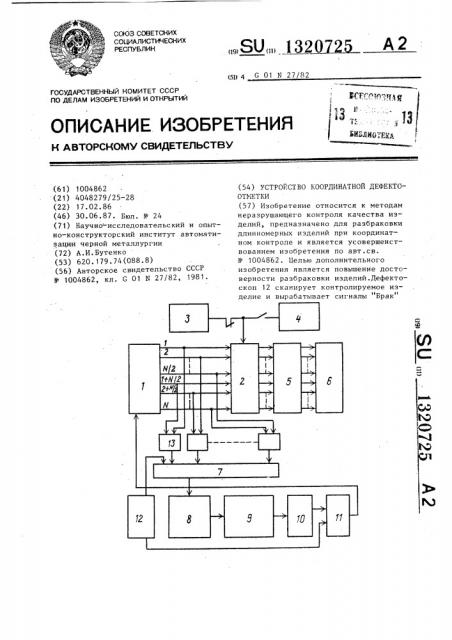 Устройство координатной дефектоотметки (патент 1320725)