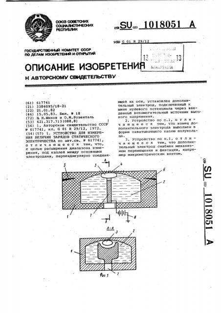 Устройство для измерения величин зарядов статического электричества (патент 1018051)