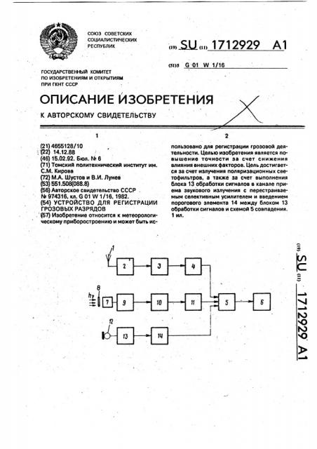 Устройство для регистрации грозовых разрядов (патент 1712929)