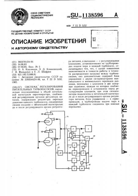 Система регулирования питательных турбонасосов (патент 1138596)