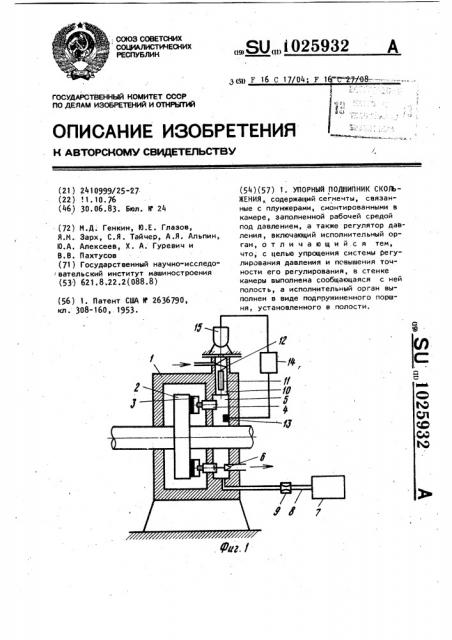 Упорный подшипник скольжения (патент 1025932)