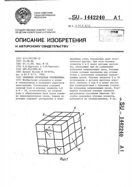 Объемная логическая головоломка (патент 1442240)