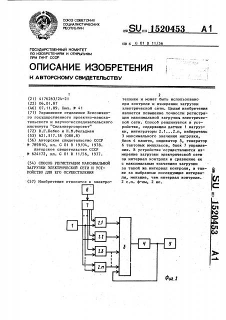 Способ регистрации максимальной загрузки электрической сети и устройство для его осуществления (патент 1520453)