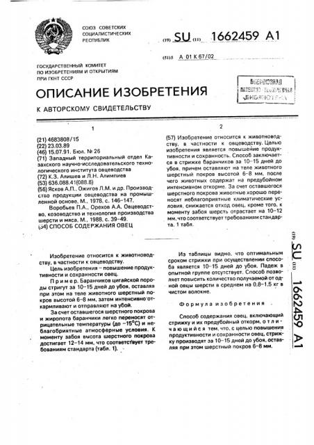Способ содержания овец (патент 1662459)
