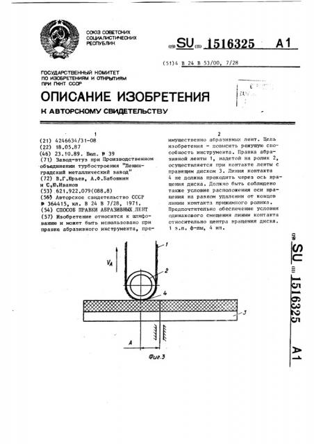 Способ правки абразивных лент (патент 1516325)