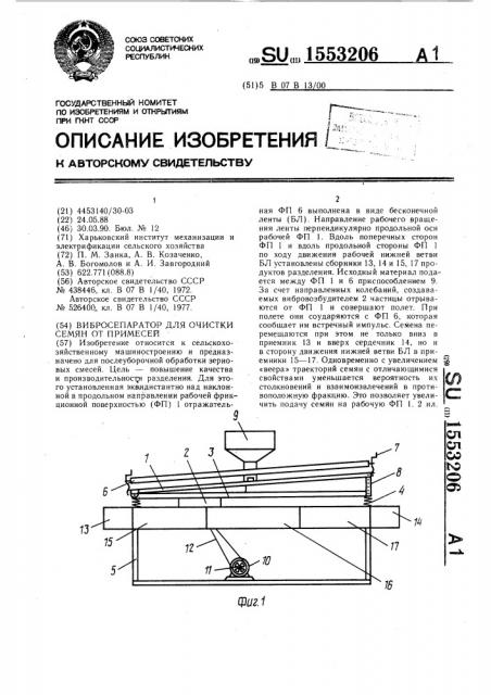 Вибросепаратор для очистки семян от примесей (патент 1553206)