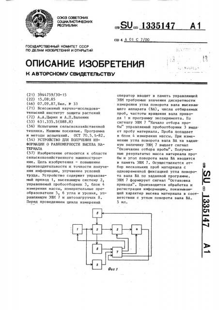 Устройство для получения информации о равномерности высева материала (патент 1335147)