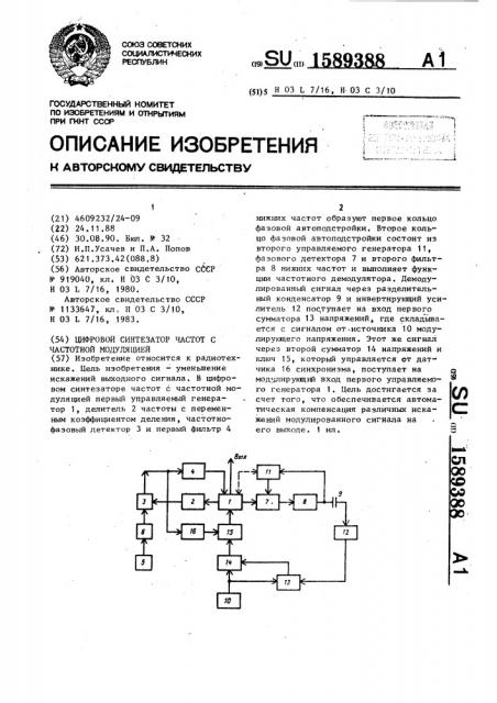 Цифровой синтезатор частот с частотной модуляцией (патент 1589388)